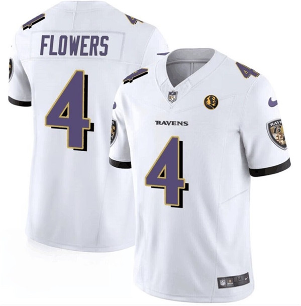 Men's Baltimore Ravens #4 Zay Flowers White 2023 F.U.S.E. With John Madden Patch Vapor Limited Football Stitched Jersey
